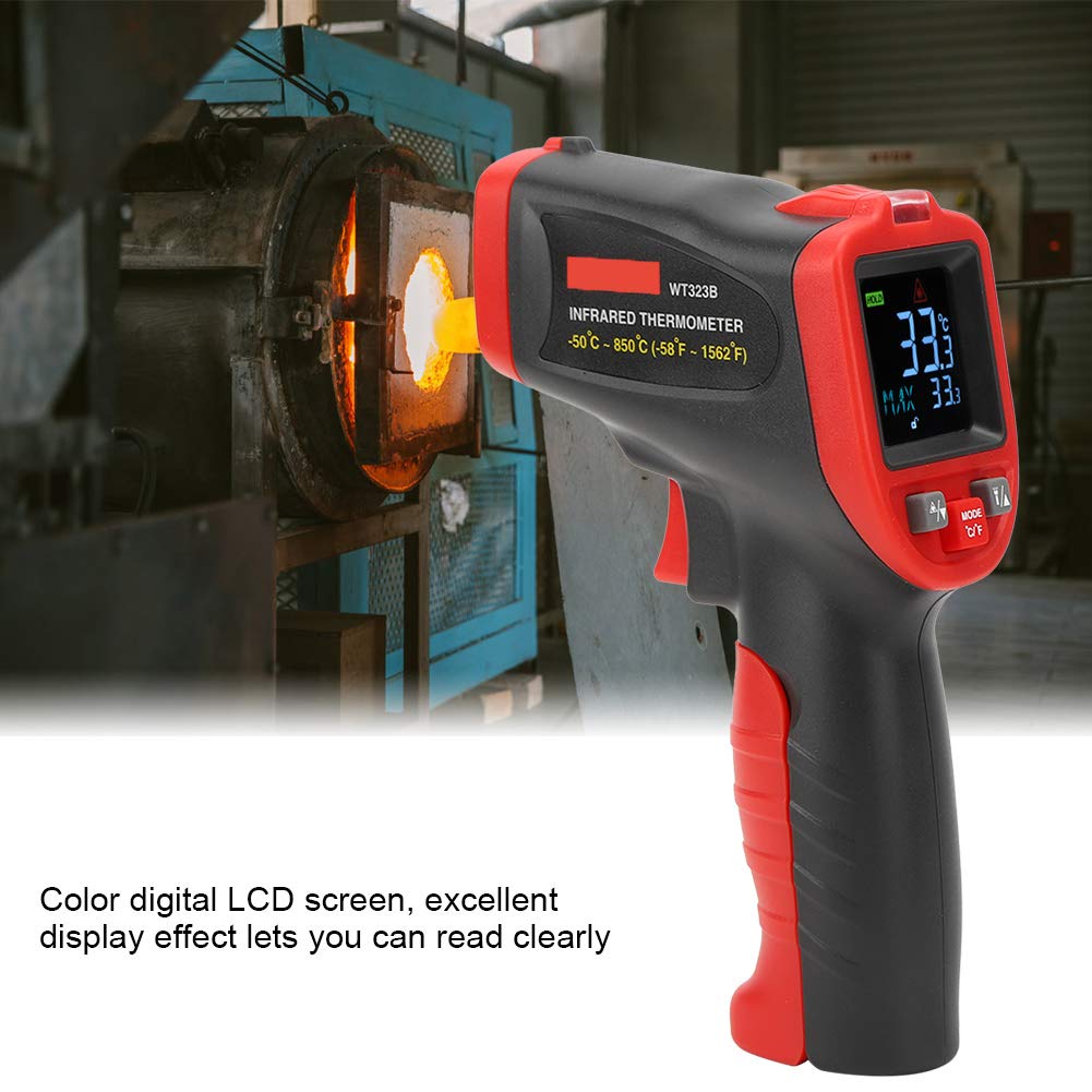ViaGasaFamido Termómetro Infrarrojo ABS Probador de Temperatura Portátil 58F a 1562F LCD en Color Respuesta de 0,5 S Emisividad Ajustable para HVAC Auto Cocina Uso Industrial