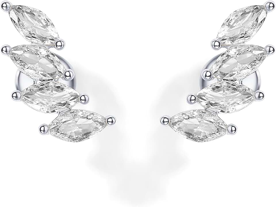 PAVOI 14K Gold Plated 925 Sterling Silver Post Navette CZ Crawler Flat Back Earrings for Women | Small Cartilage Cubic Zirconia Stud Earring | Helix Piercing Jewelry