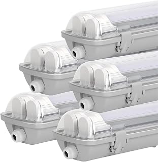 5er Set 150cm LED Feuchtraumleuchte 2-flammig, IP65 Wannenleuchte inkl. 2x24W T8 Röhren (4800lm), 6500K KW, Industrieleuchte für Garage & Werkstatt