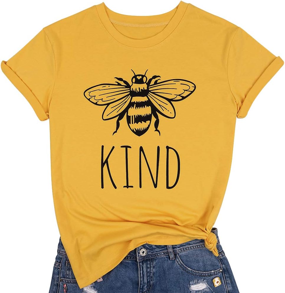 KIMSOONGBe Kind Tshirt Women Cute Bee Graphic Shirt Funny Inspirational Teacher Short Sleeve Tees Tops