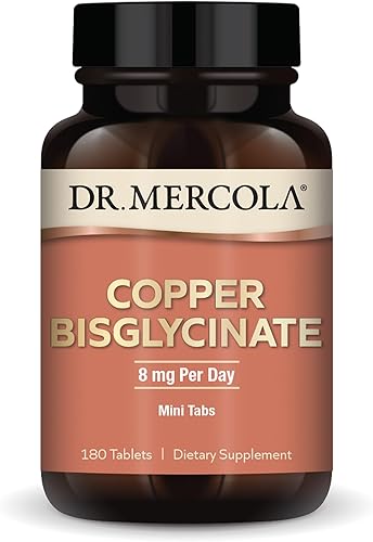 Dr. Mercola Bisglicinato de cobre, 90 porciones (180 tabletas), suplementos dietéticos, 8 mg por día, mini pestañas, apoya la salud general, sin OMG