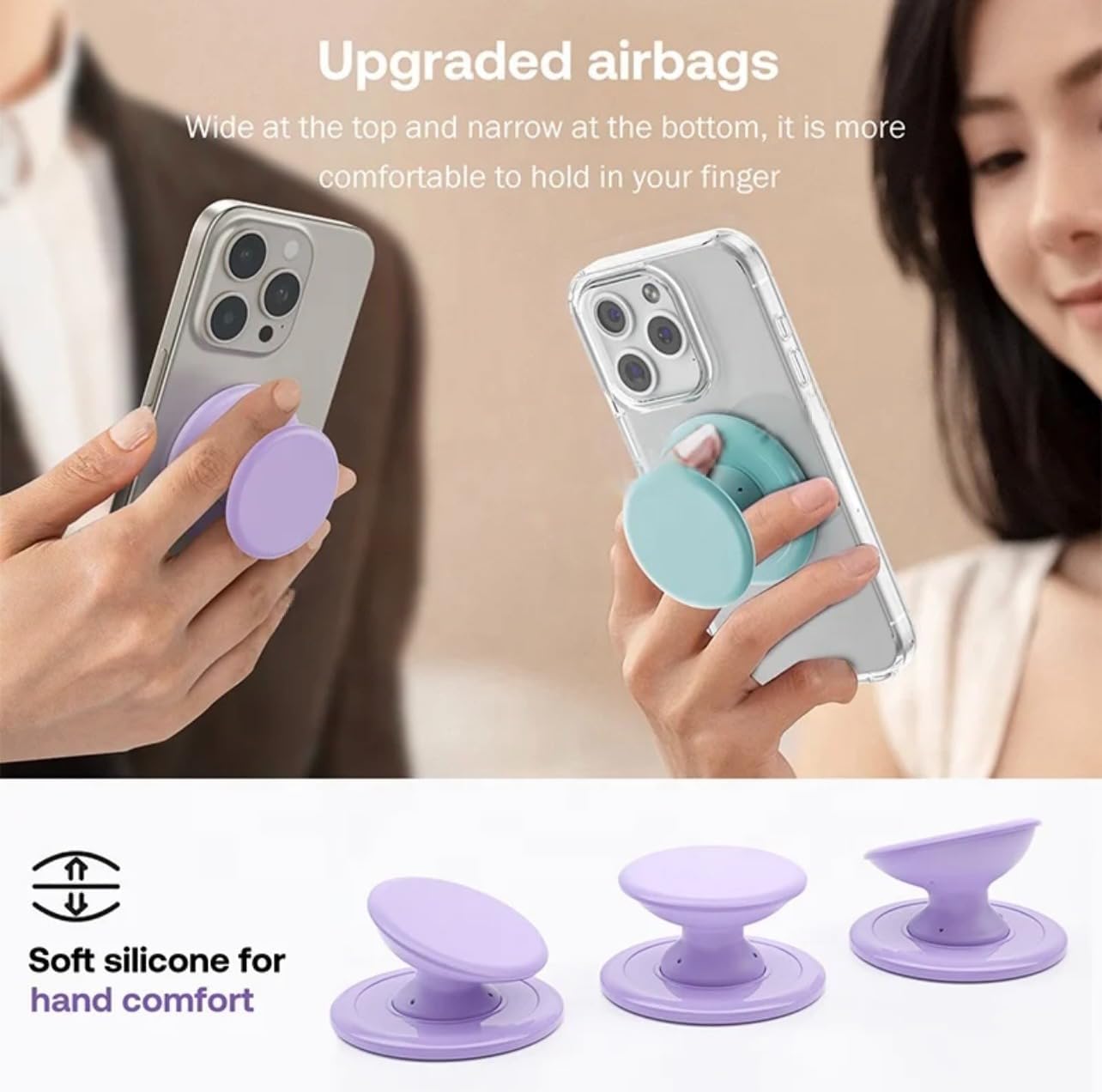 Magnetic Phone Grip Kickstand - Compatible with Magsafe,iPhone, Samsung and Devices with Magnetic Shell Using The Adapter Ring (Included in Package).