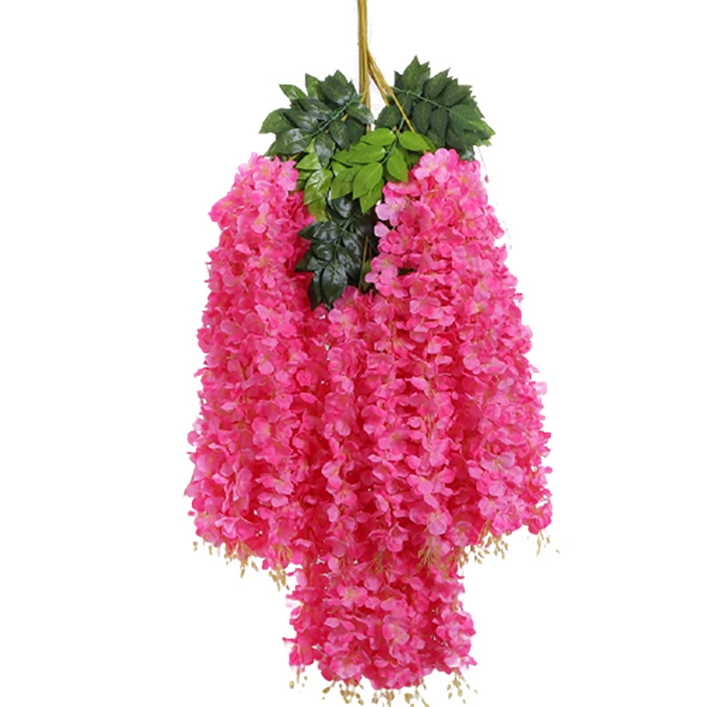 HAOSHICS 12Pcs Artificial Wisteria Hanging Flowers Fake Wisteria Vine Silk Flower Faux Wisteria String for Outdoor Arch Wedding Party Home Garden Decor (Pink)