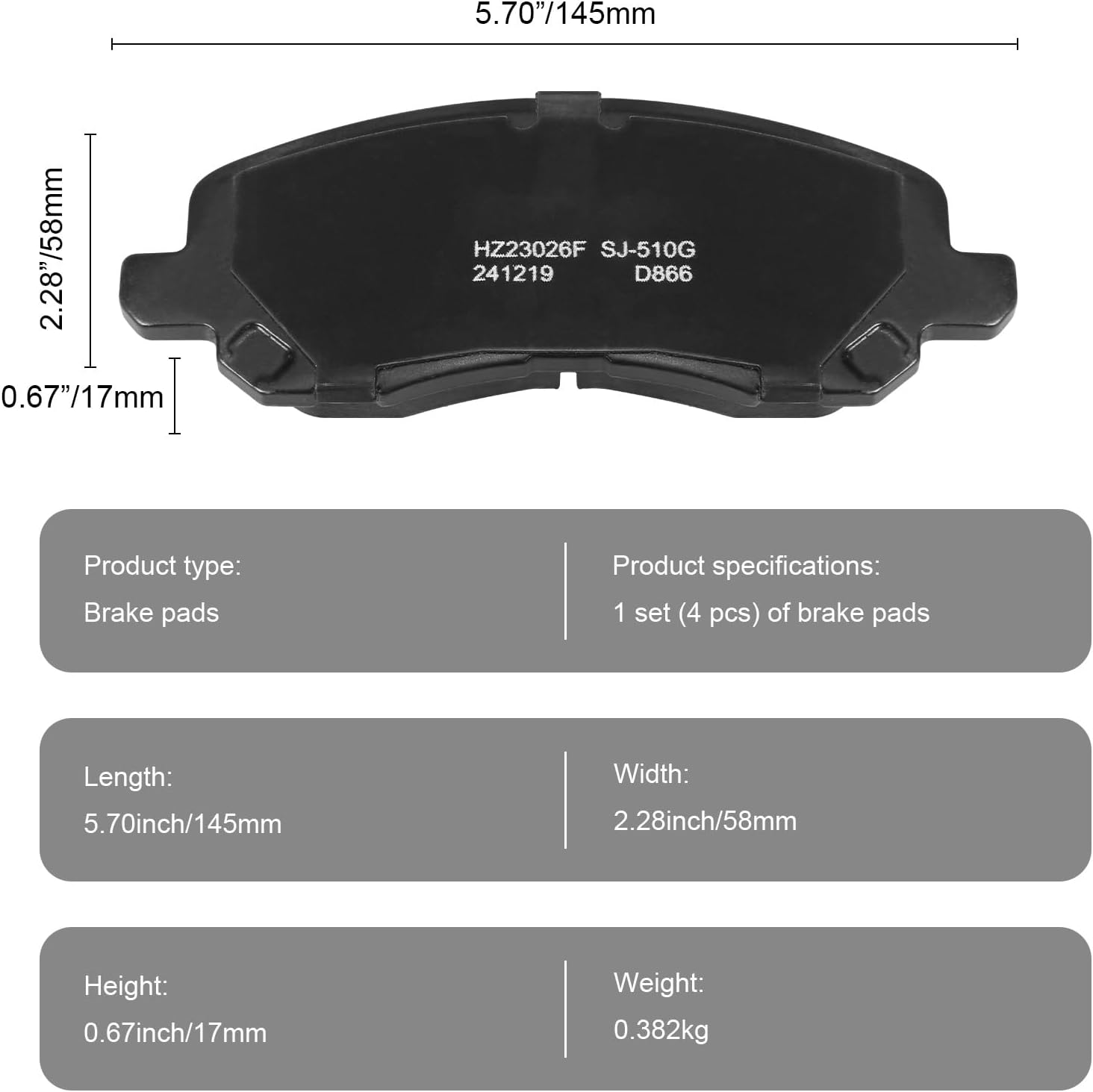 d866 front semi-metallic disc brake pad set fit for jeep compass/patriot 2007-2008,for dodge caliber 2008-2009 r/t, for chrysler sebring 2001-2003, for mitsubishi eclipse/galant 2001-2012 hz866