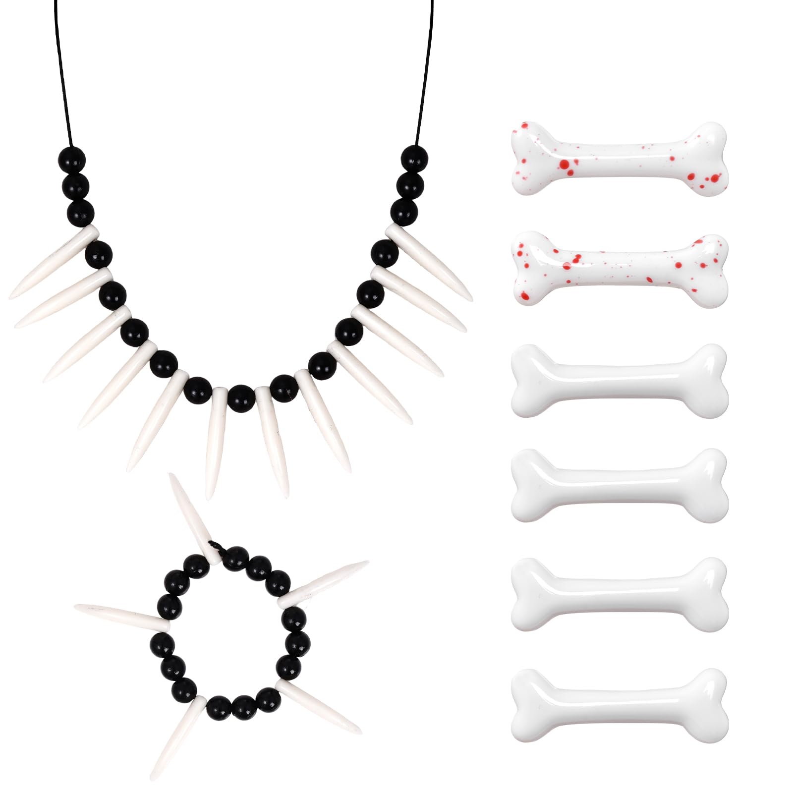 Yymobt 8 Pcs Cave Women Costume Accessories Set with Bone Necklace Bracelet and 6 Pcs Faux Bone Hair Clips for Adult Halloween Cosplay