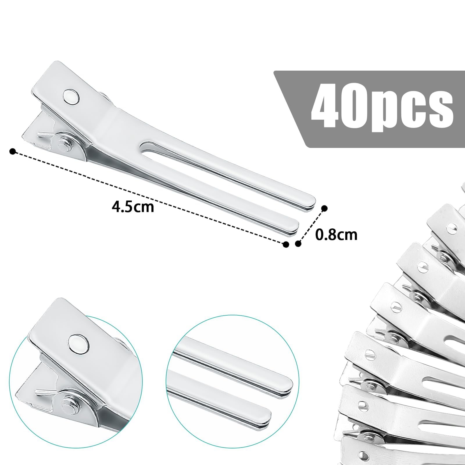 Mbsomnus EnteBill 40 sztuk spink do włosów, 4,5 cm, srebrne i metalowe spinki do samodzielnego wykonania i salonu fryzjerskiego, dla dziewcząt