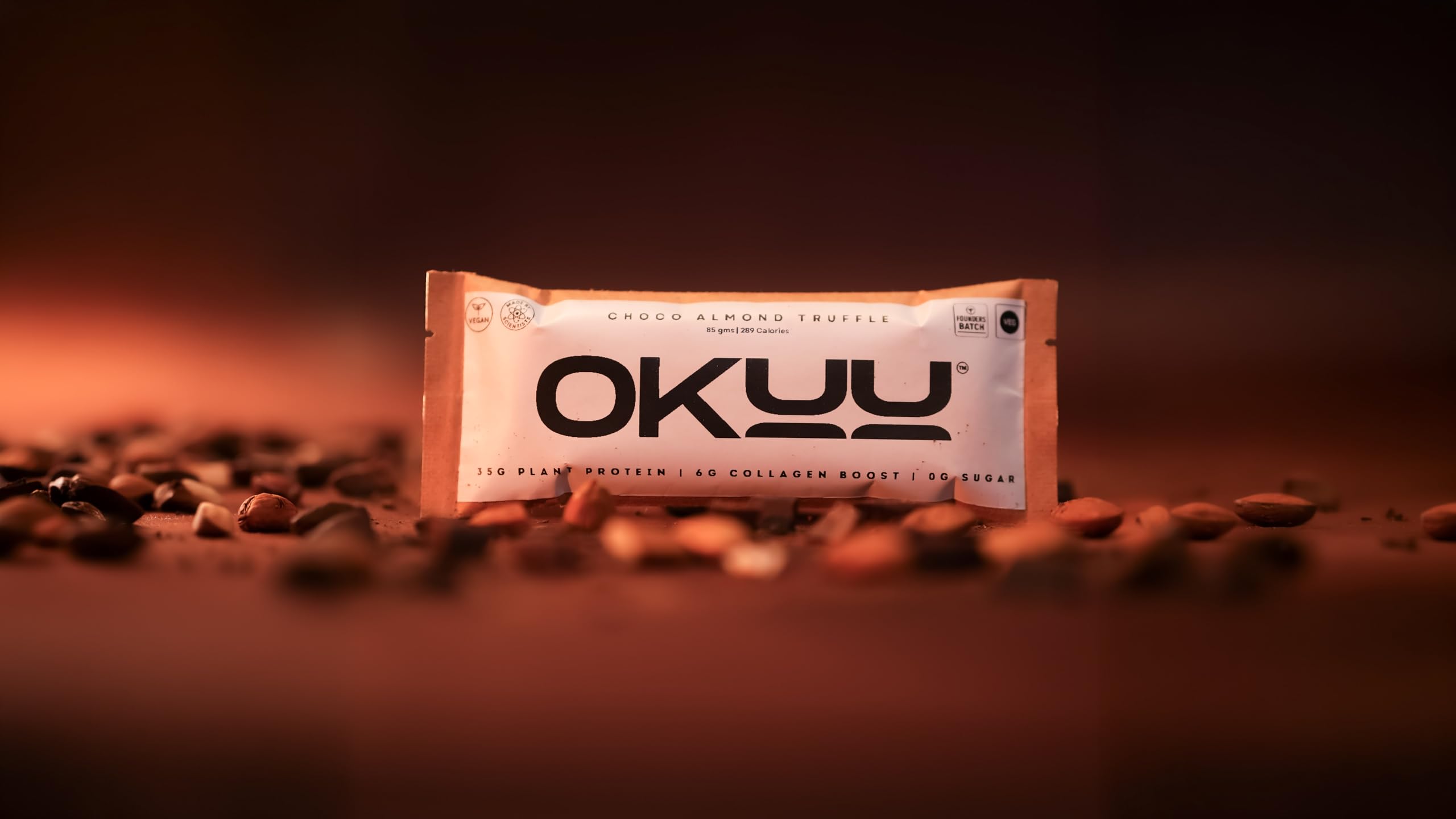 OKUU Choco Almond Truffle Plant Protein Bar | Founder Batch 35G | 5G Engineered Space Grade Nutrition | Keto Friendly Vegan High Protein Snack | Collagen Boost | Pack of 30 — Amazon image 3