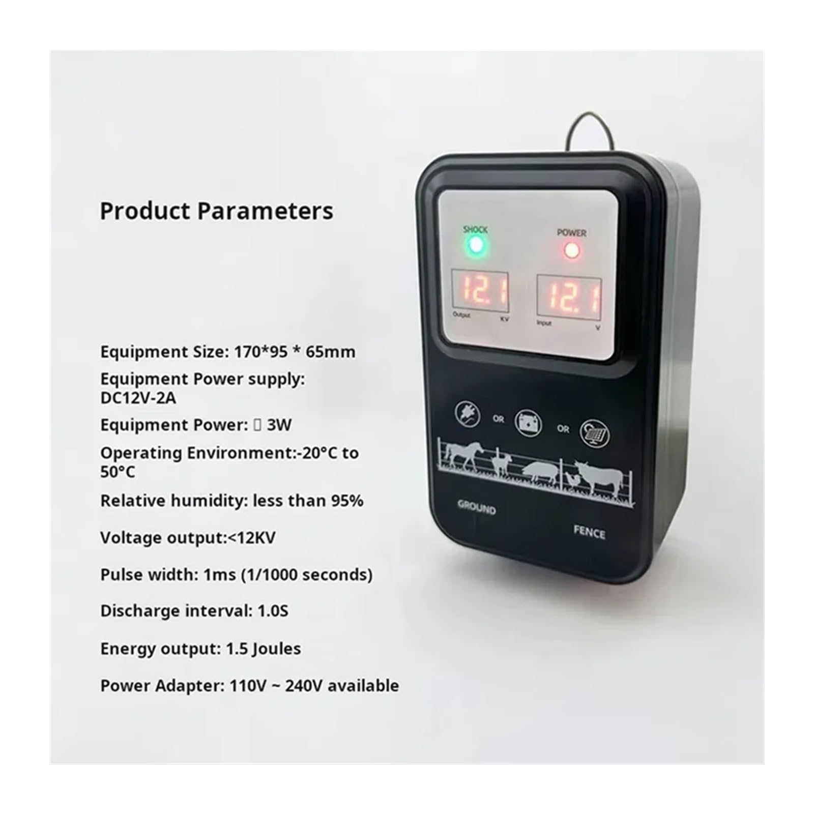Pastor Electrico, Kit de Transformador for Cerca eléctrica de 10 km, energizador for Ganado Vacuno, ovino y equino, 12 V.