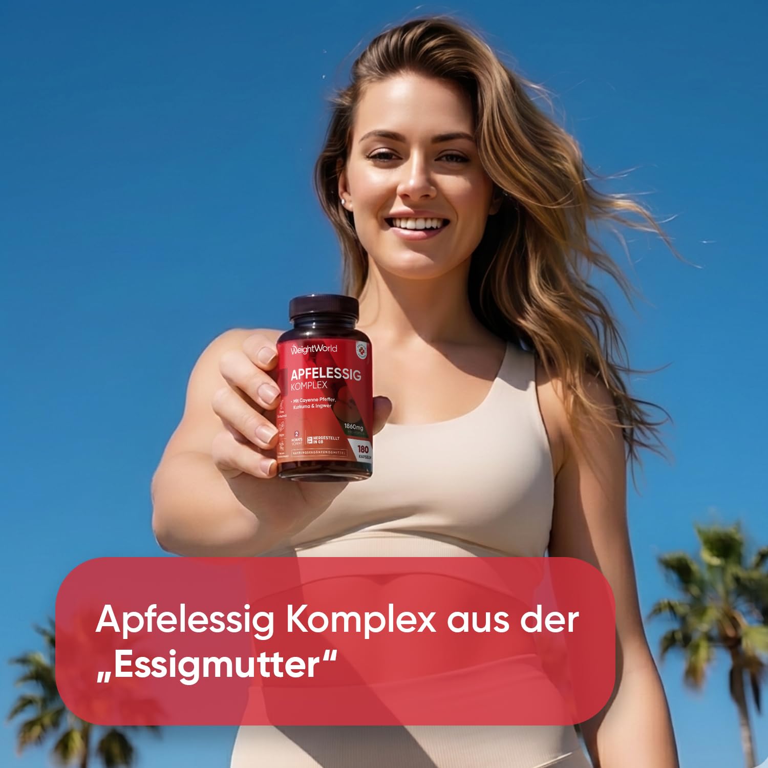 WeightWorld Apfelessig Komplex - 1860mg pro Portion - Aus Muttersaft | 2 Mrd. KBE Bakterienstämme, 180 Kapseln, 2 Monate, Apple Cider, Kurkuma, Ingwer, Cayennepfeffer, Lactobacillus Gasseri