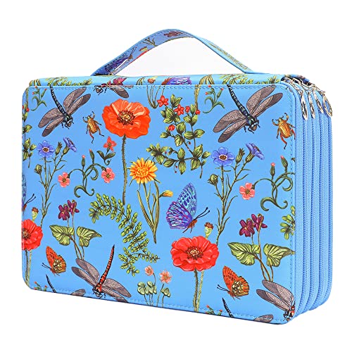 Image of Vomgomfom 200 Slots Pencil Case 4-Layer PU Leather, Handle, Blue