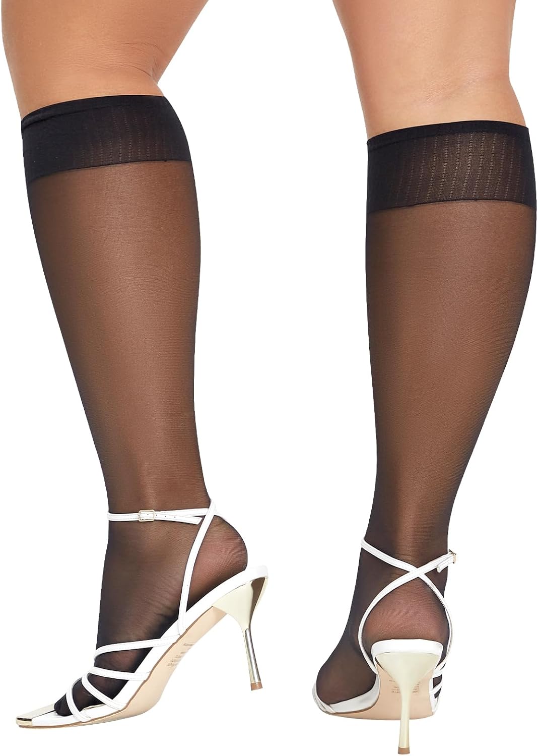 MANZI 6 Pairs Plus Size Knee Highs for Women 15 Denier Sheer Nylon Socks Knee High Stockings - Image 7