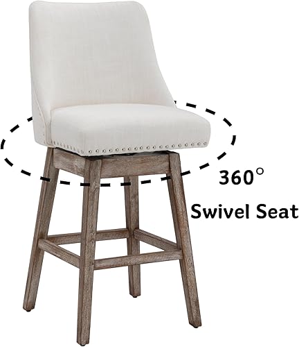 Miniatura 4 de Juego de 2 Taburetes de Bar de Altura de Mostrador Taburetes de Bar Giratorios de 27.5" Silla de Bar Tapizada de Lino Taburetes de Cocina con Lino -