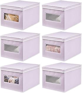 mDesign (Lot de 6 Boite en Tissu – Boite de Rangement Pratique avec Couvercle pour Chambre, Salon ou sdb – Caisse de Rangement empilable en Fibre synthétique Respirante – Lilas/Blanc