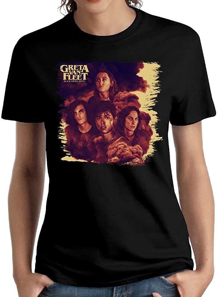 Woman's Greta Van Fleet Black Smoke Rising Fashion Short Sleeve T Shirt Girl Music Band T-Shirts Black