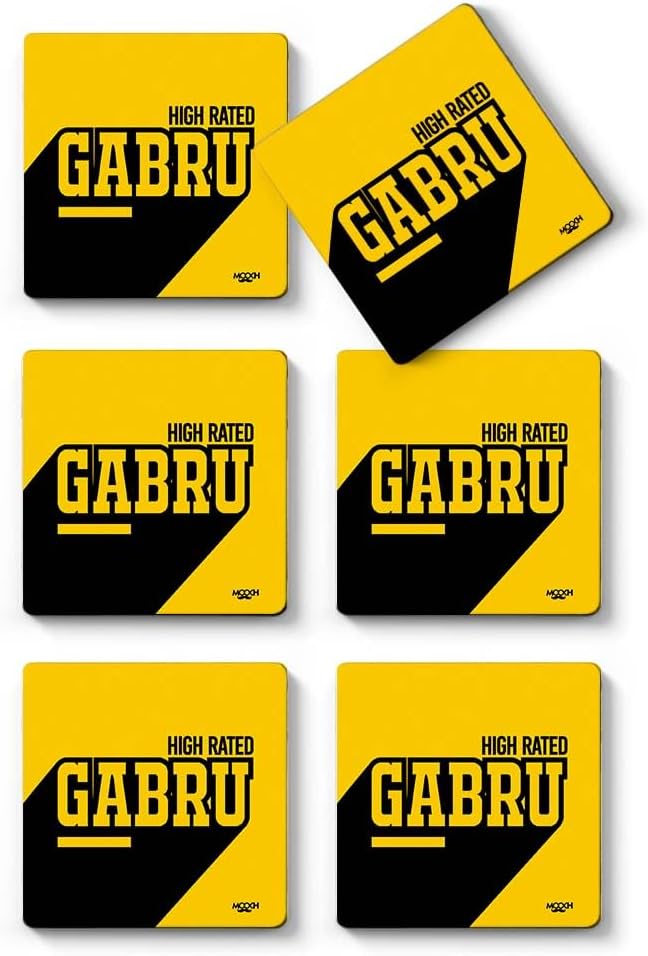 MOOCH HIGH Rated GABRU Fridge Magnet Tea,Coffee Square Coaster for Home and Kitchen, Office Table, Dining Table, Home Decor (Set of 6)