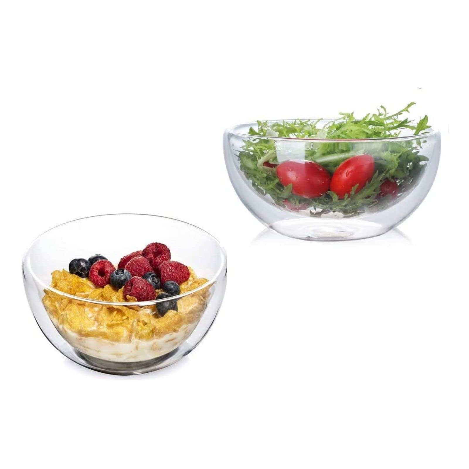 1CHASE Double Wall Borosilicate Salad, Pasta, Matcha, Rice, Soup Bowl, Hot And Cold Serving Bowls, Fruit Bowls, Set of 2 (500 ML)