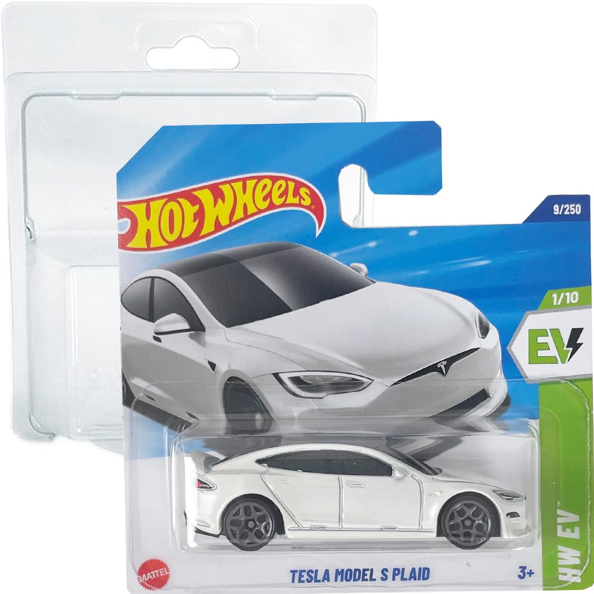 Hot Wheels Tesla Model S Plaid HW EV 1/10 (9/250) HYX58 Short Card 2025 + Protector Short Card