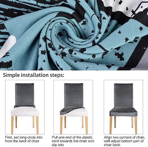 Image of House of Quirk Elastic Chair Cover Stretch Removable Washable Short Dining Chair Cover Protector Seat Slipcover (Pack of 2, Grey /Blue Prism)