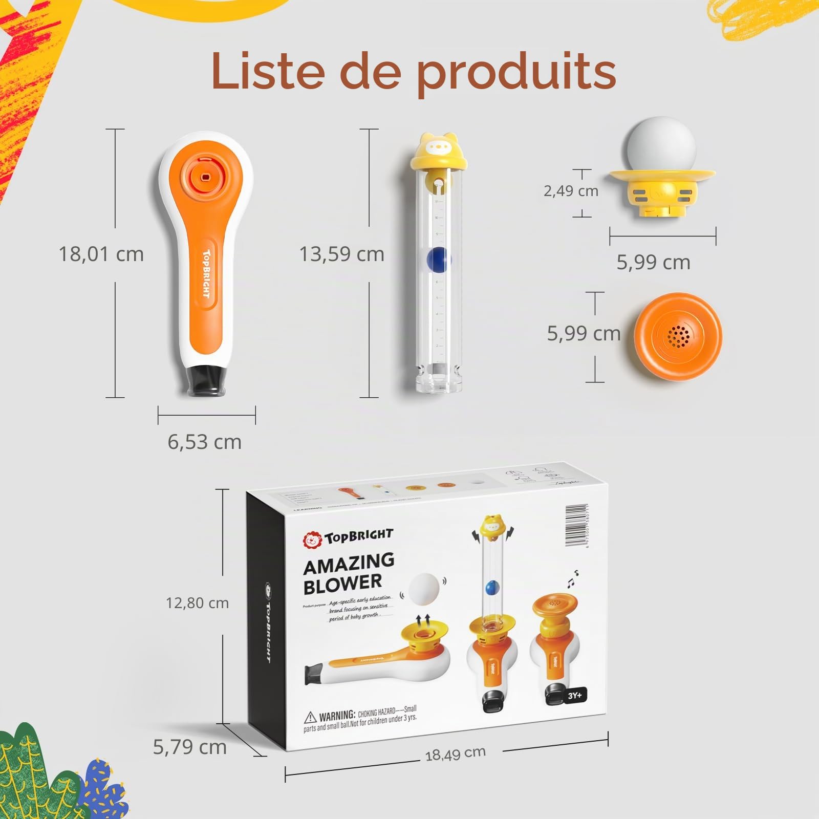 Top Bright Jouets sensoriels 3 en 1 pour Tout-Petits avec sifflet, soufflage de Balle, balles flottantes – Produits sensoriels d'autisme, motricité Fine, Jouets pour Tout-Petits de 3, 4, 5 Ans