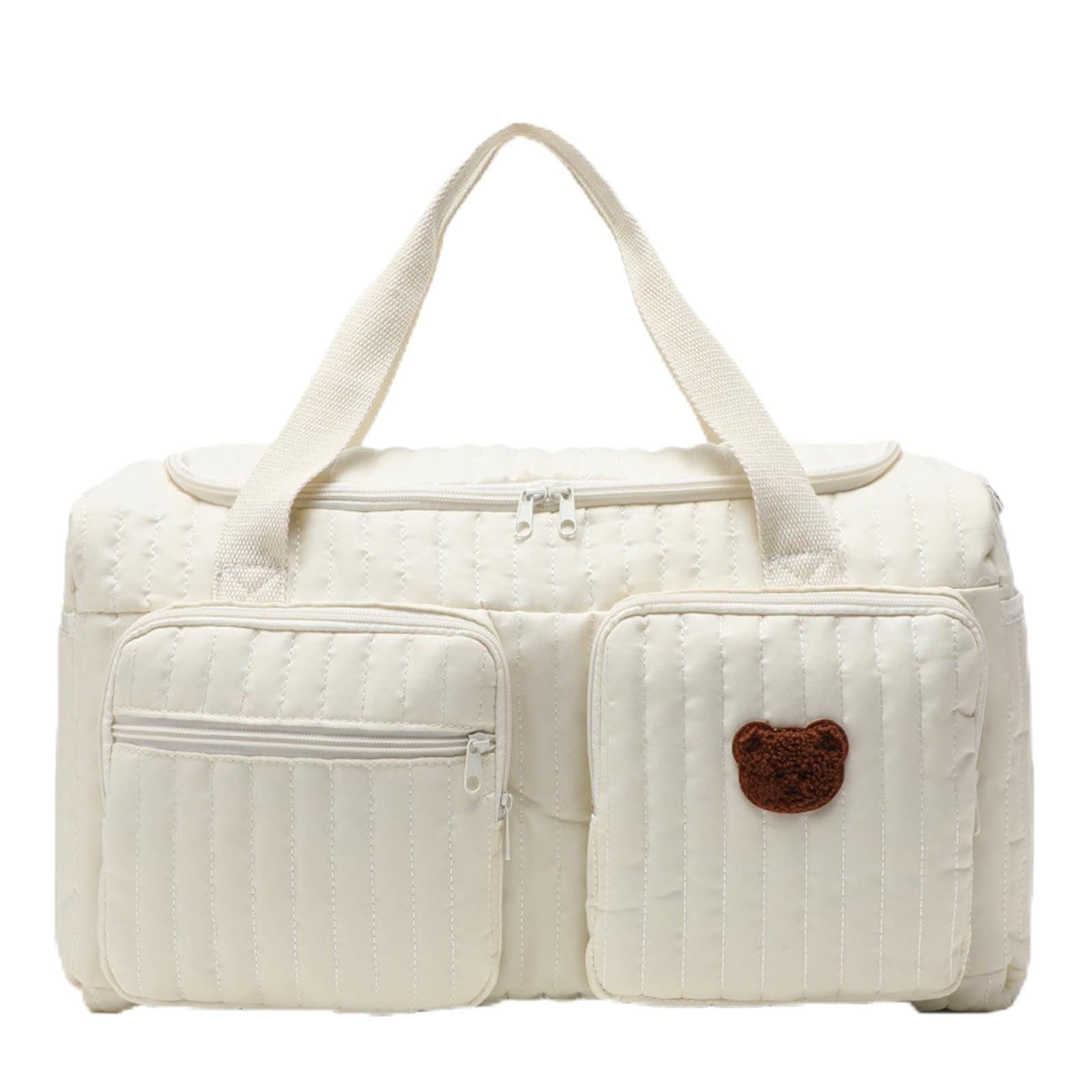Pedicur Baby Changing Bags, Large Maternity Hospital Bag, Embroidered Cotton Baby Nappy Bag for Mum with Multiple Pockets, Travel Overnight Tote with Adjustable Shoulder Strap（A Bear Embroidery）