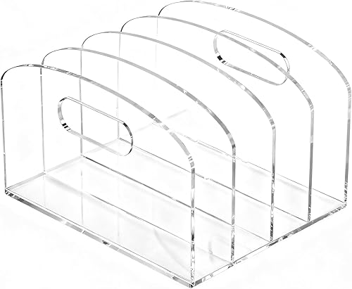 Miniatura 9 de Jumyee - Organizador de revistas acrílico con 3 compartimentos verticales, organizador de correo de escritorio transparente, estante de archivos de