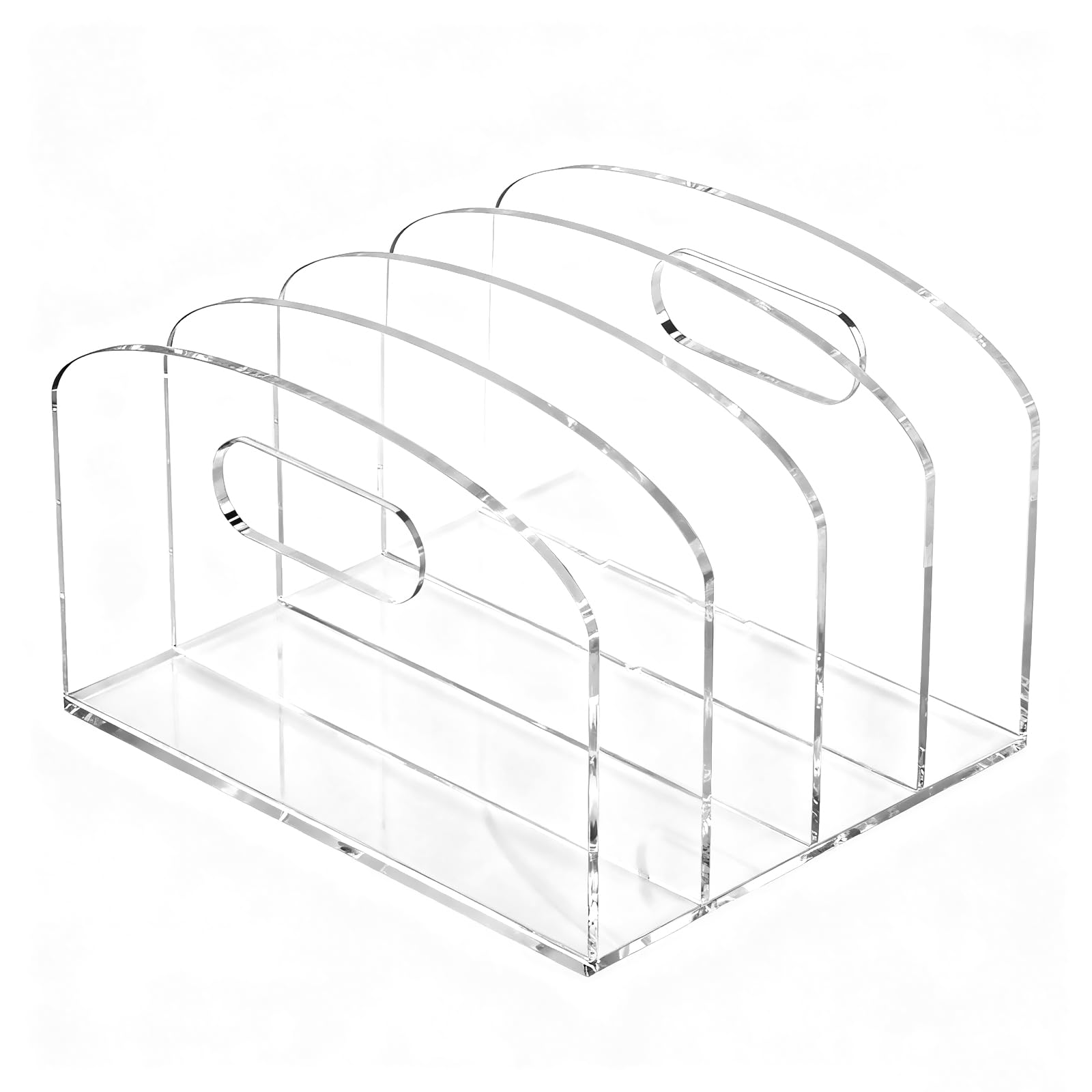Jumyee Organizer da scrivania in acrilico con manici, 4 scomparti per carta e documenti, per ufficio e casa, forniture scolastiche, organizer da scrivania con bordo rotondo per riviste, cartelle