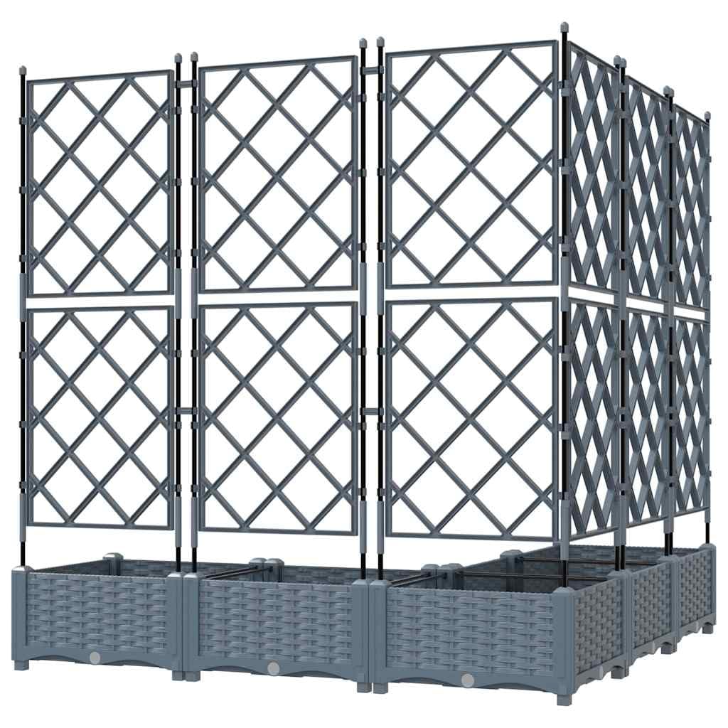Fioriera da giardino, 5 pezzi, grigio chiaro, in plastica, 120 x 120 x 125,5 cm, con traliccio, per balcone, terrazza, giardino, resistente alle intemperie e versatile, per piante ed erbe da