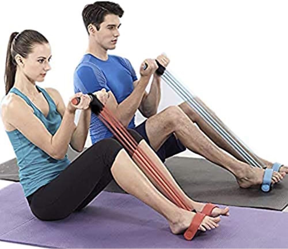 Abdominal Waist Leg Slimming Trainer Upgrade 4-Tube Fitness Sit-up Exercise Equipment with Elastic Pull Rope for Arm Legs Stretching Workout Bodybuilding Abdominal Training (Random Color)
