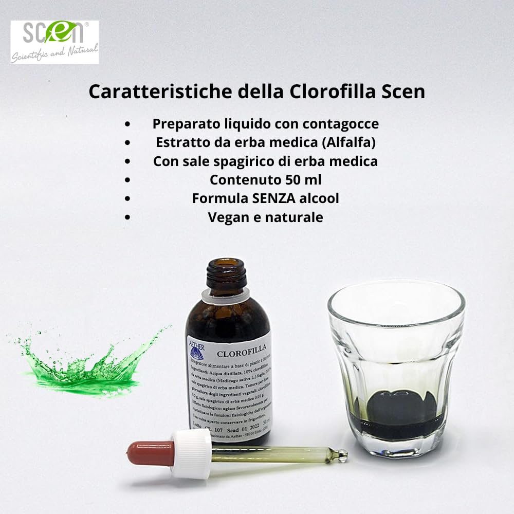 SCEN – Clorofilla Liquida Spagirica SENZA Alcol, Estratto Vegetale Puro, 50 ml – Naturale, Vegan, Made in Italy (1)