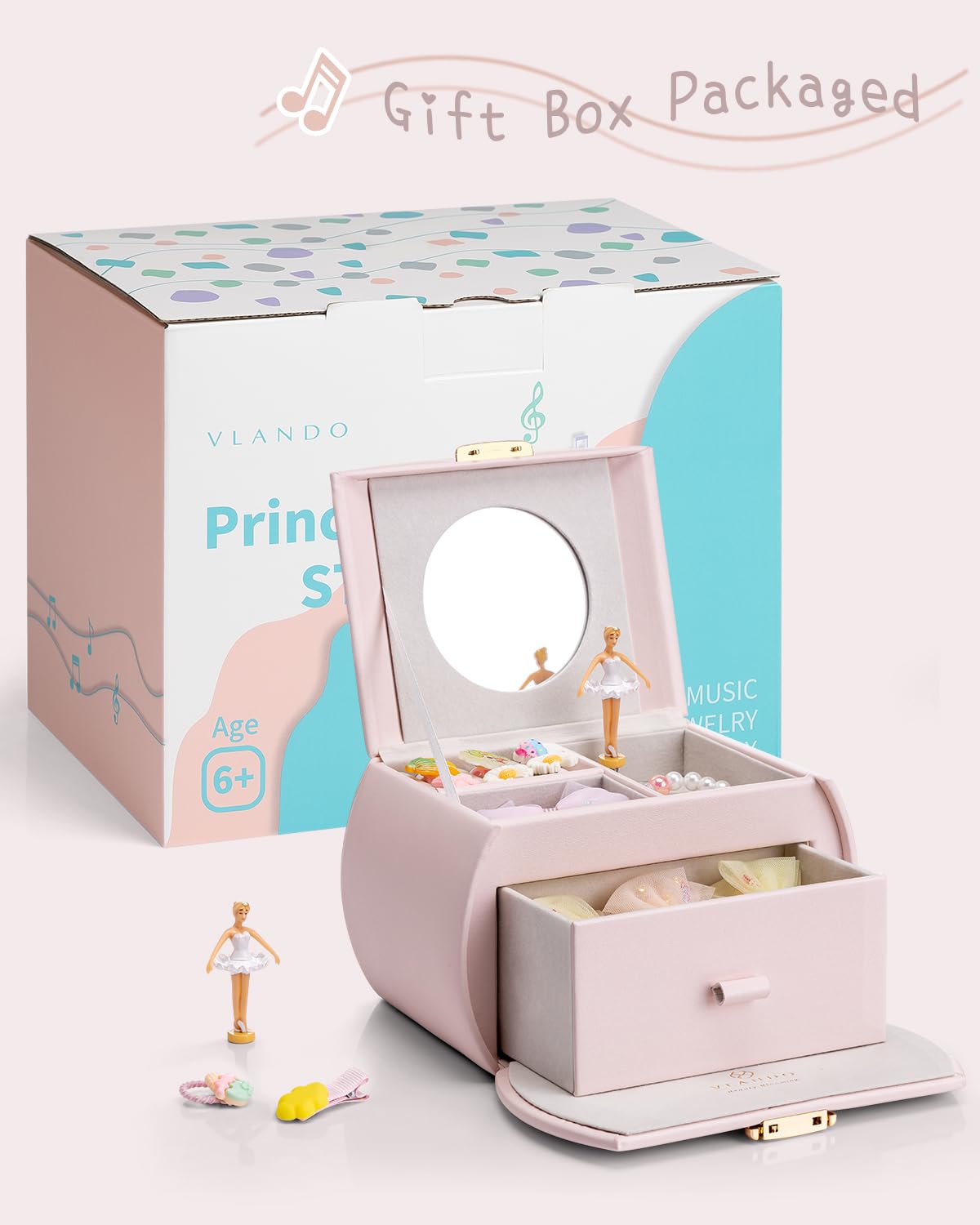 Vlando Carillon portagioie con ballerina girevole, custodia per gioielli con serratura, per bracciali, anelli, collane, regalo per bambini