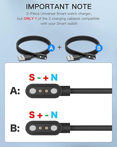 Miniatura 2 de Paquete de 2 cargadores universales magnéticos para reloj inteligente, contacto con el cable, 2 pines, 0.157 in, cable de cargador USB de repuesto