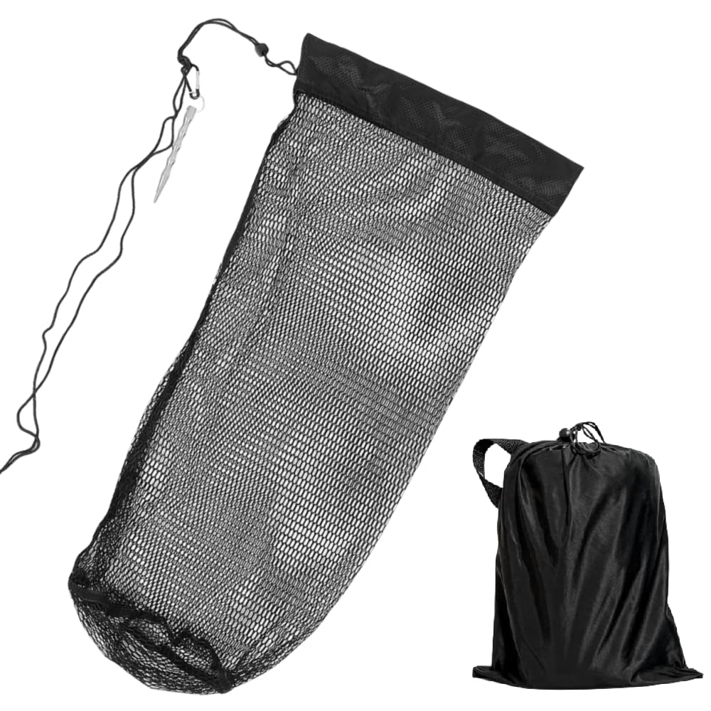 1Pcs Collapsible Fish Collection Bag - Portable Nylon Fishing Net with Drawstring and Lure Holder, Black