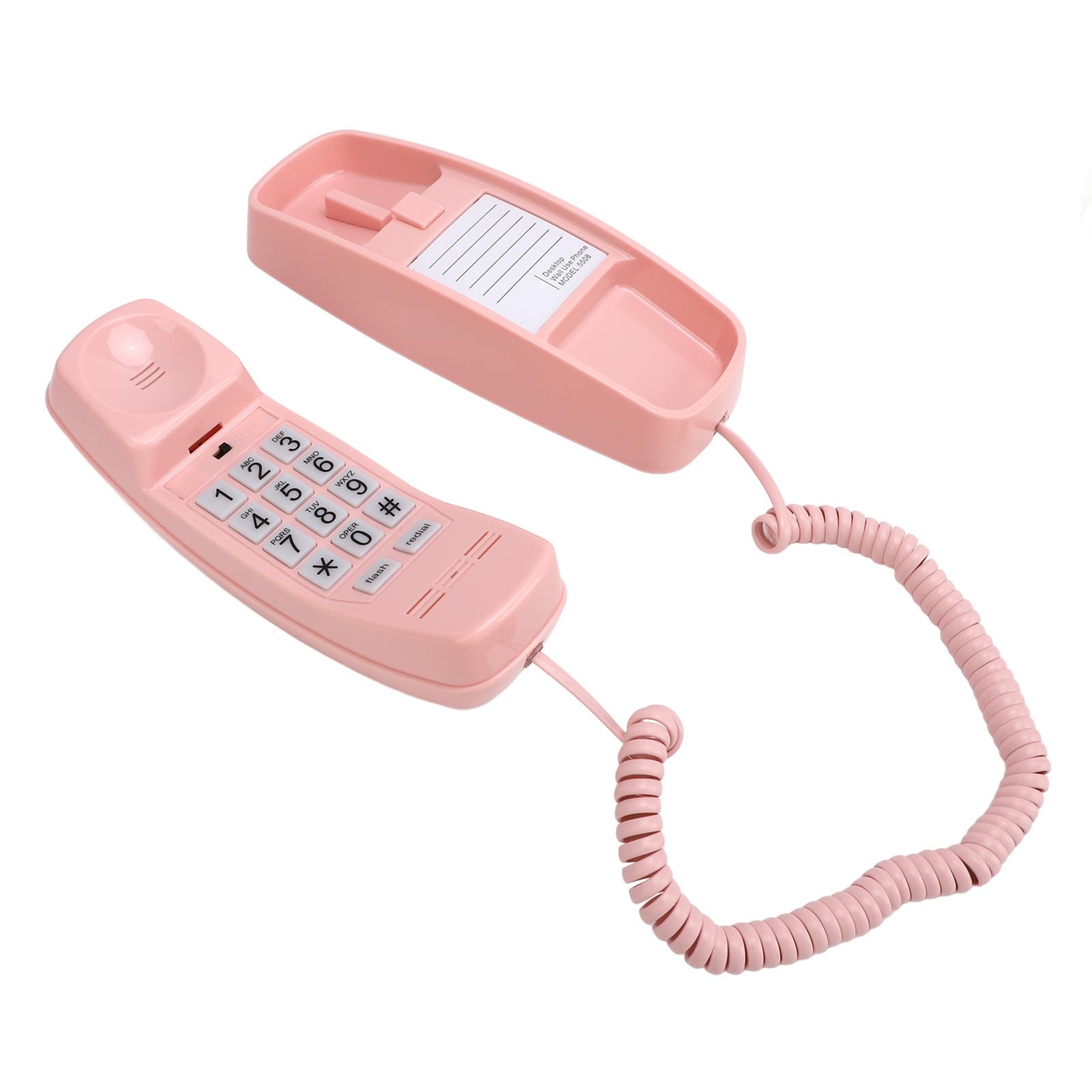 Schnurgebundenes Telefon, kein Wechselstrom Erforderlich, an der Wand Montierbares Festnetztelefon mit Großen Tasten für Senioren, Blinklicht, Lautstärkeregelung (Rosa)