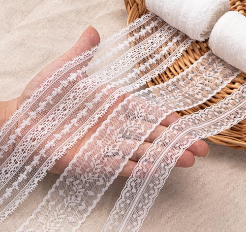 image for ilauke 82 Yards White Lace Ribbon 15 Rolls Vintage Lace Trims with Ass