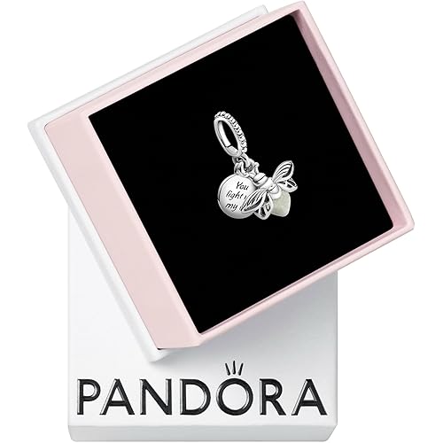 PANDORA Glow-in-the-Dark Firefly Dangle Charm - Compatible Moments Bracelets - Gift for Women - Sterling Silver with Glow-in-the-Dark Glass - with Gift Box