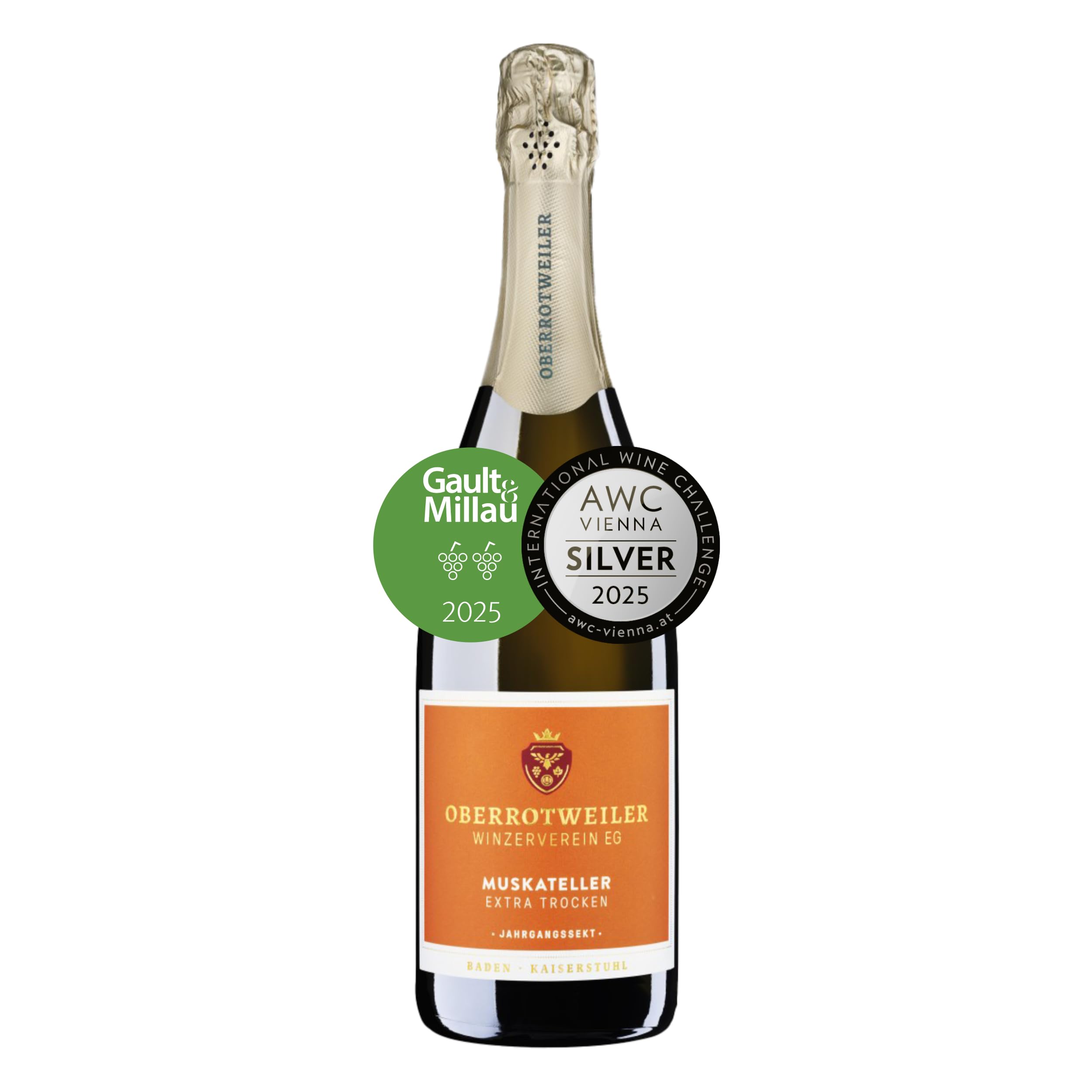 Oberrotweiler Muskateller Sekt extra trocken – Gault & Millau 2020 – Klassische Flaschengärung, fruchtig & aromatisch mit Akazienblüten & reifen Früchten, Badischer Winzersekt (1 x 0,75l)