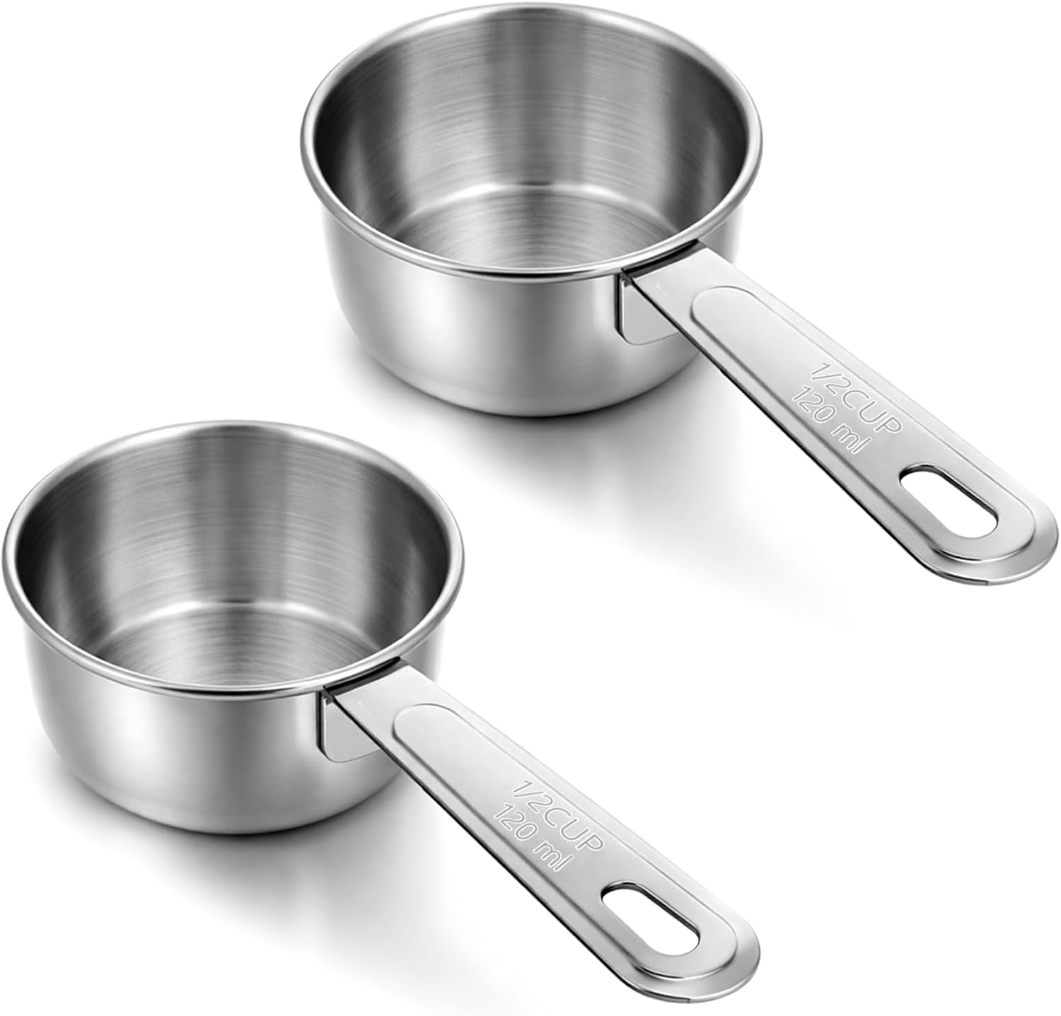 2 Pcs 1/2 Cup Scoop 120 ml Measuring Cups Half Cup Stainless Steel Coffee Food Scoop for Liquid, Kitchen Wet and Dry Ingredients, Baking