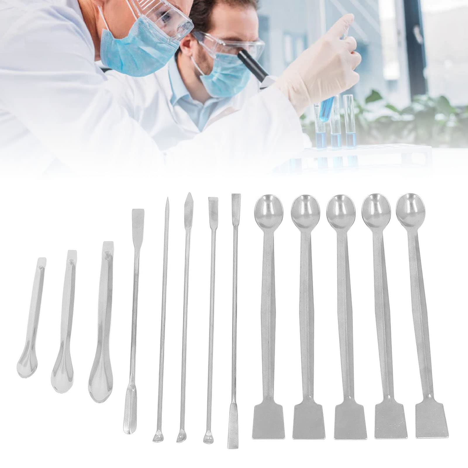 Laboratory Scraper, Laboratory Spoon Non Deformation Stainless Steel 13Pcs Fine Workmanship for Reagents