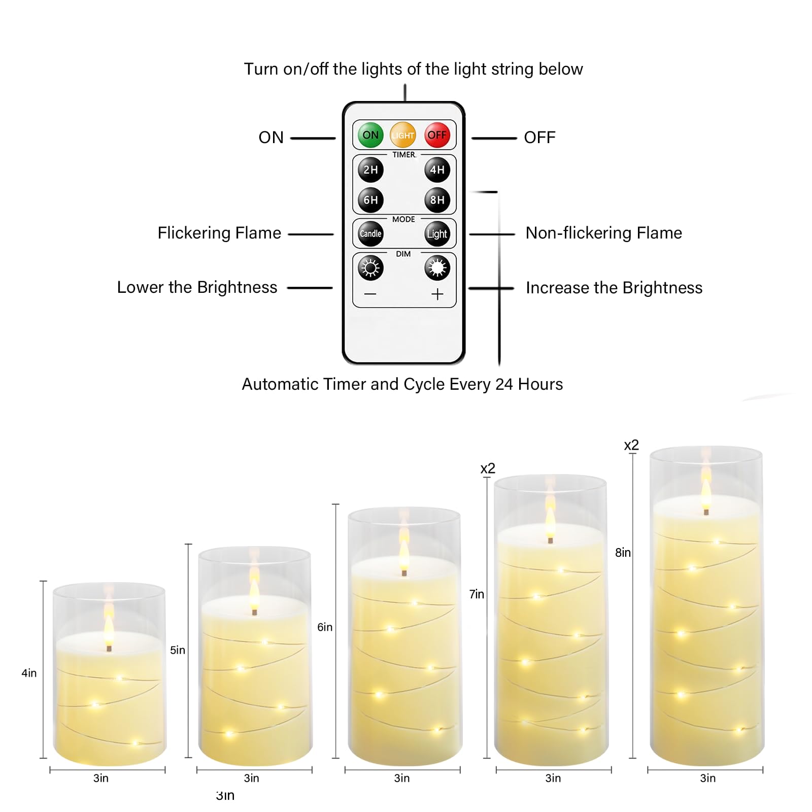 Eebuss Candele LED Senza Fiamma Con Luce A Stella Incorporata – Set Da 7 Con Timer E 2 Telecomandi, Altezze 12,7 E 15,2 Cm, Grigio