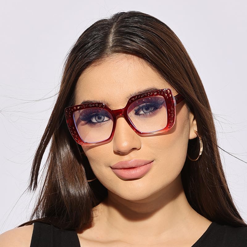 Image of ICARA 3 Pack Fashion Oversized Square Reading Glasses for Women, Retro Celebrity Style Blue Light Blocking Computer Readers