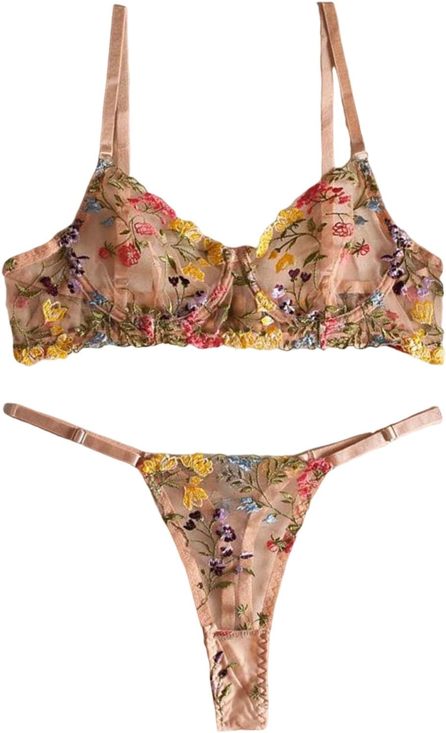 Lingerie Sets See Through Mesh Sheer Breathable Exotic Lingerie Underwear Floral Lace Lightweight Comfortable Boudoir Outfits