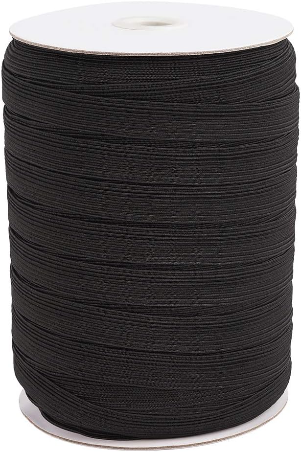 Beadthoven 100 Yards 1/2-Inch Braided Elastic Cord 13.5~14mm Black Flat Elastic Band for for Sewing Crafting Jewelry Making