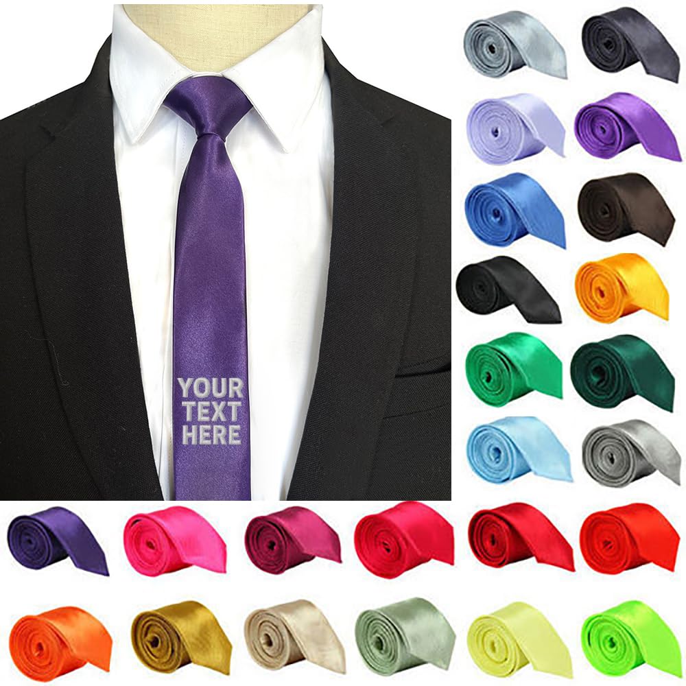 Van Der Linn Personalised Embroidered Satin Tie Premium Elegant Neckwear (Dark Purple)