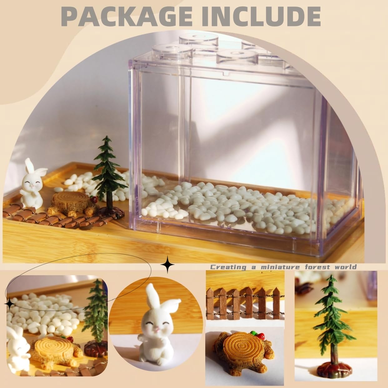 Small Betta Fish Tank, Stackable Mini Aquarium Tank Kit with Aquarium Gravel & Forest Micro Landscape, 0.6 Gallon Acrylic Cube Fish Bowl for Sea Monkeys Shrimp Snails (Clear)