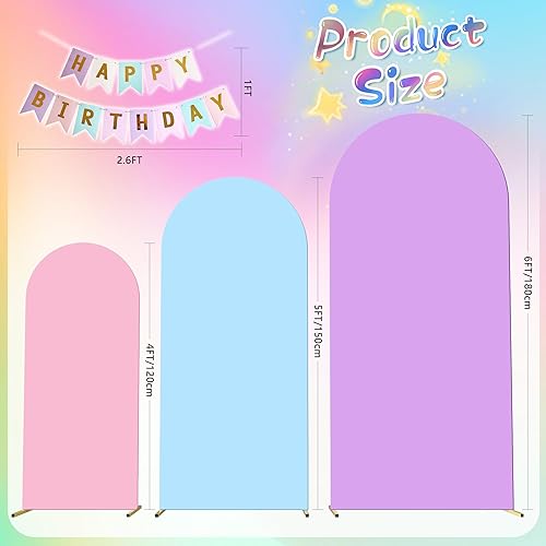 Miniatura 3 de Juego de 3 fundas de telón de fondo de arco con pancarta de fiesta, fundas de telón de fondo de boda de elastano ajustadas de 4 pies, 5 pies y 6