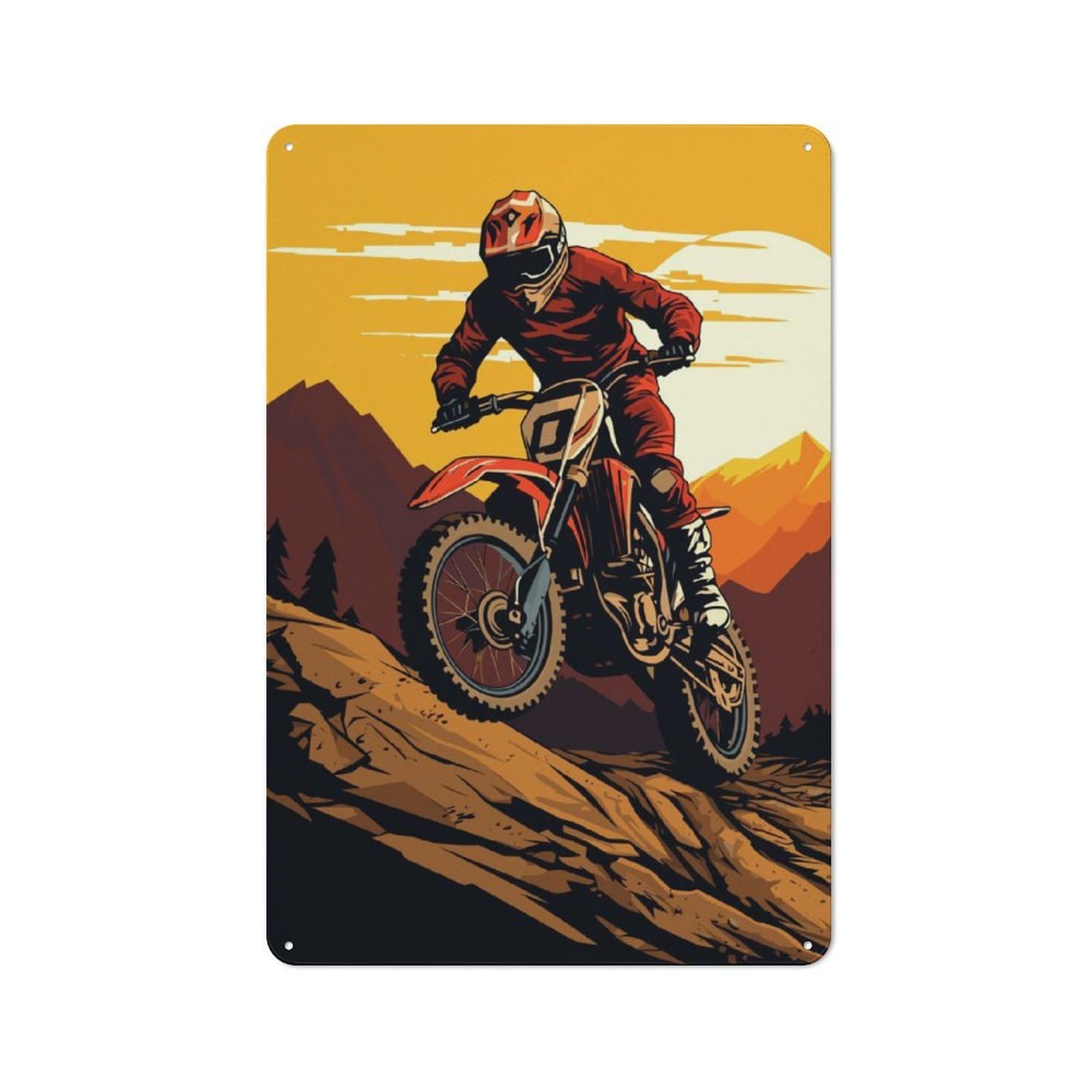 Junmoney Motocross Downhill Bike Tin Wall Plaque 30X20cm With For Living Room Or Hallway, For Garage, Workshop And Man Cave Decoration
