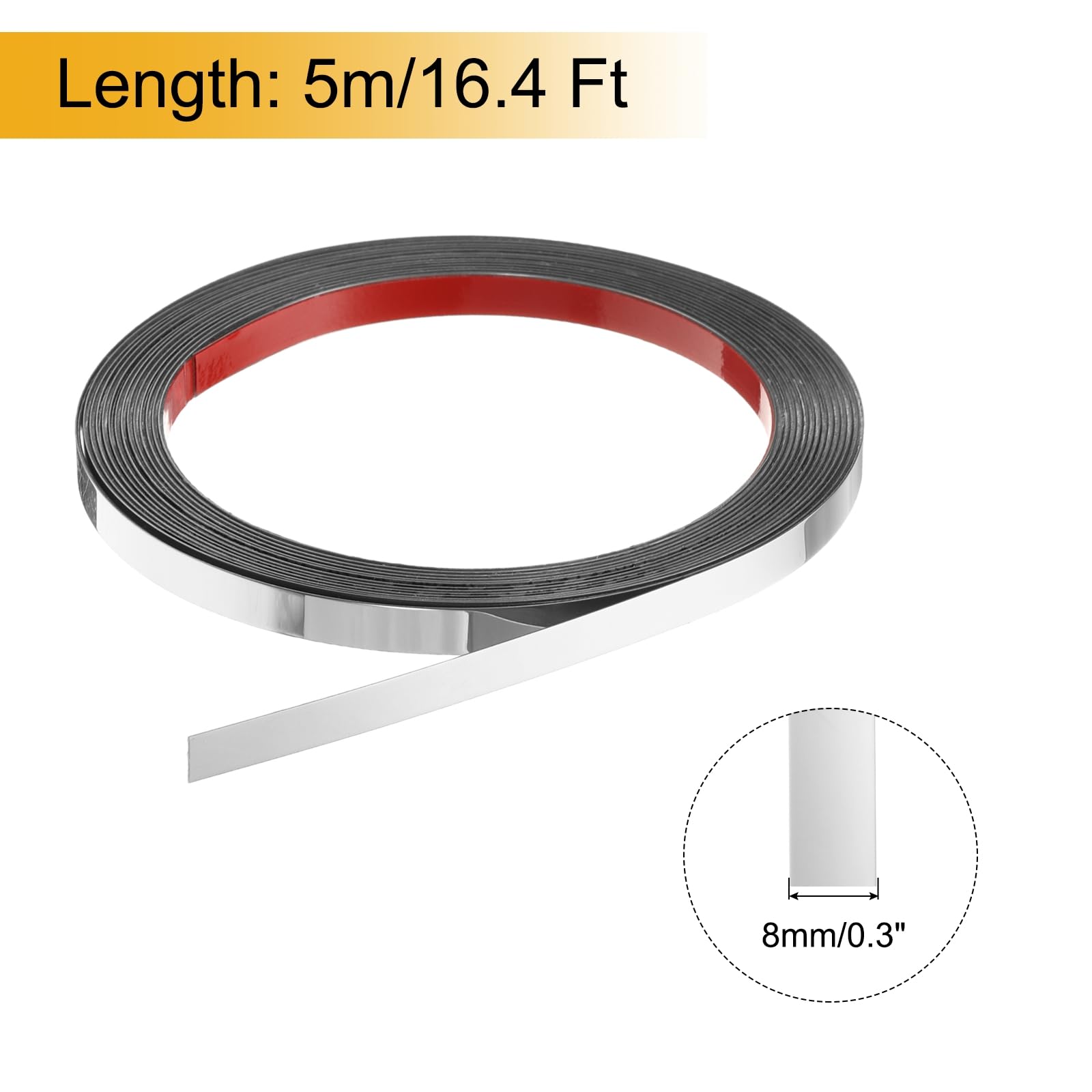 Sourcing Map 16.4ft X 1.57" Wall Trim Molding Trim, Peel And Stick Self Adhesive Stainless Steel Mirror Finish Metal Strip Trim For Wall Ceiling, Floor, Cabinet, Tile Edge, Black
