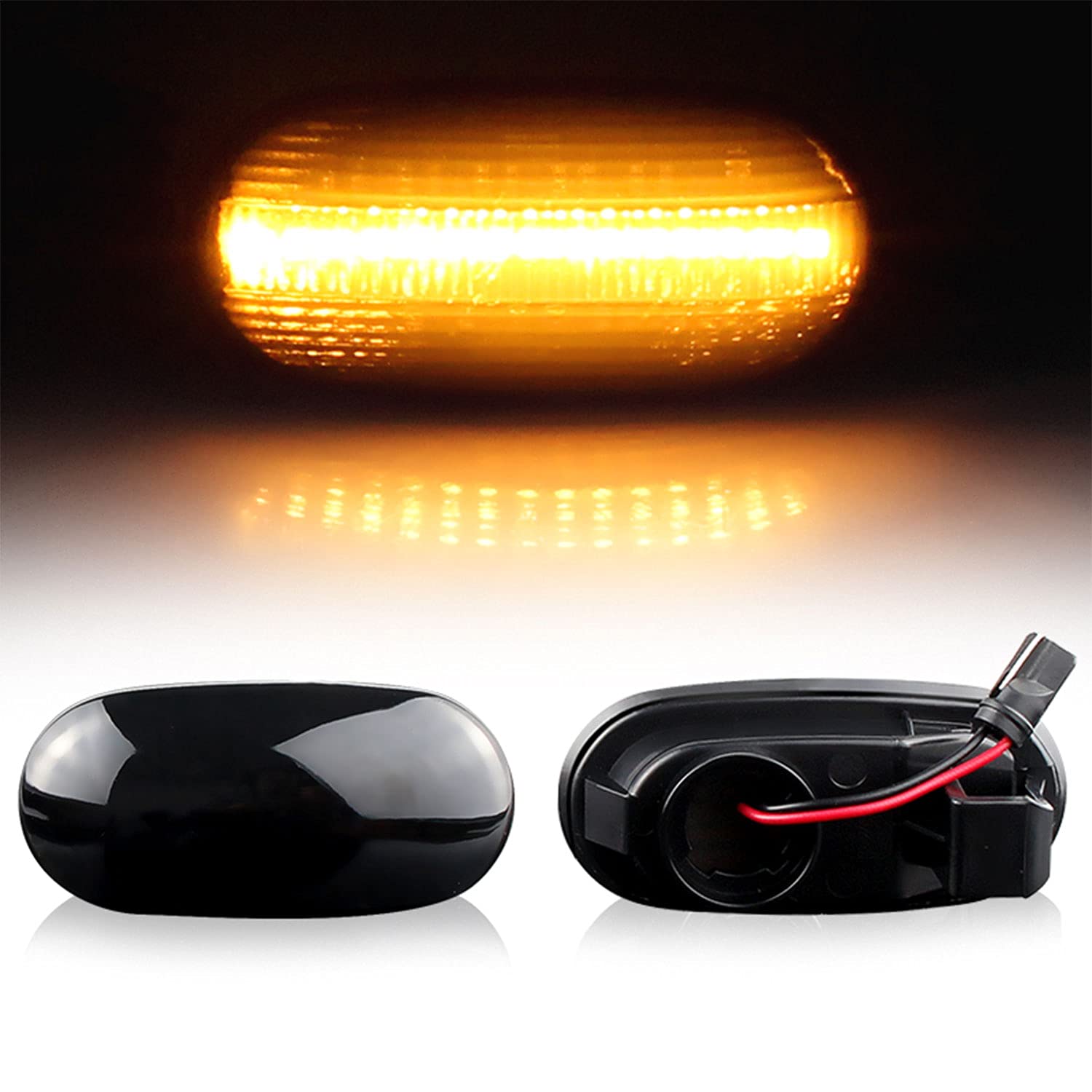 2Pcs Dark Smoked Lens Full LED Amber Front Fender Side Marker Light replacement for Turn Signal Lamp Assembly Mitsubishi Pajero Mirag Legnum Gelent 1998-2005