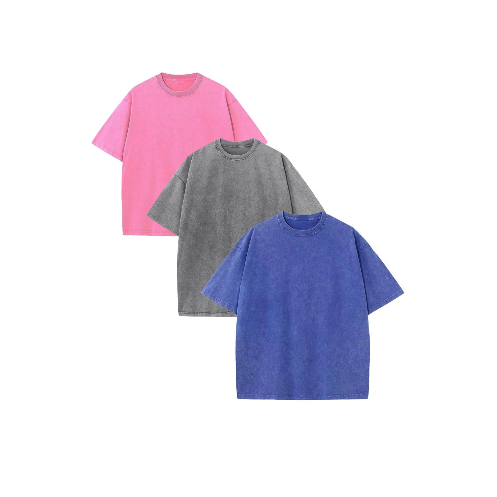 Generisch Luźny t-shirt Baggy Washed Vintage Oversized dla kobiet, swobodny t-shirt z bawełny z krótkimi rękawami