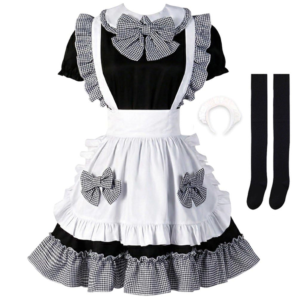 Costume de soubrette avec robe Lolita classique et tablier cosplay anime pour femme
